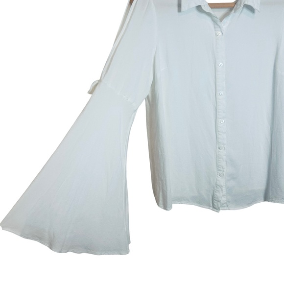 Boho White Open Shoulder Bell Sleeve Button Down Shirt XL - Picture 7 of 8